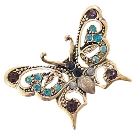Vintage Silver Crystal Rhinestone Butterfly Brooch - Picture 2 of 5